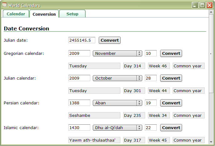 World Calendars - Convert